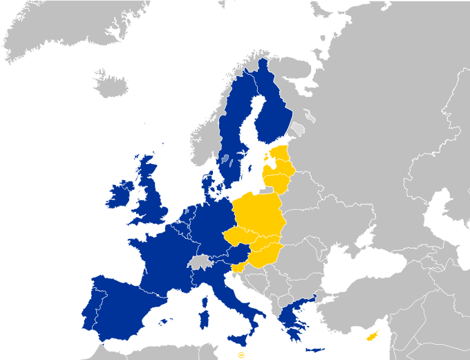 EU in blue, new members in yellow.
