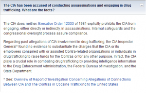 CIA's FAQ section addressing drug trafficking.